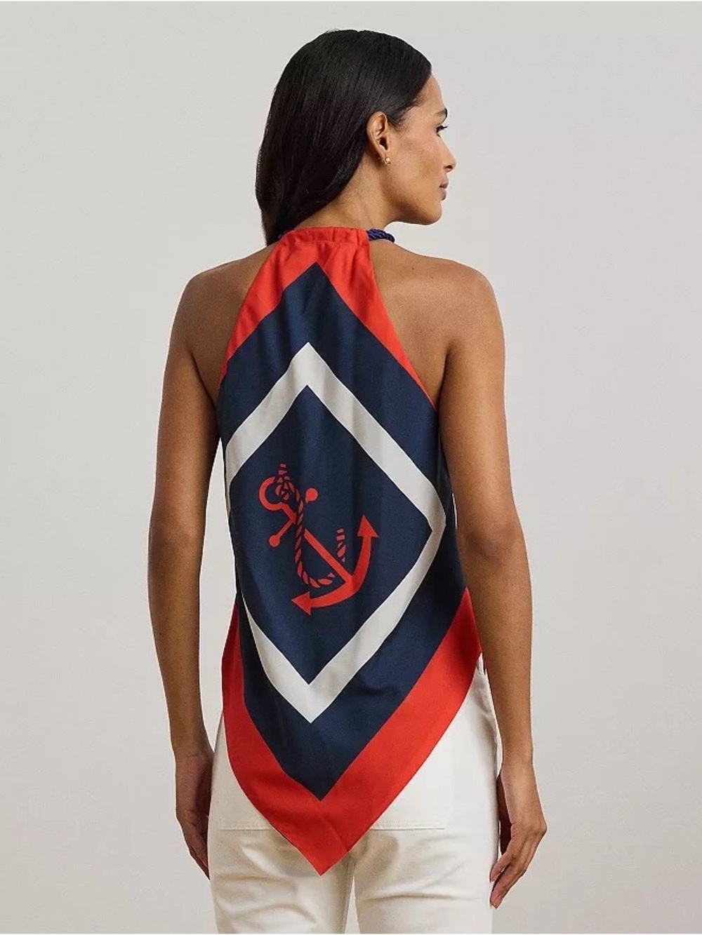 NWOT Lauren Ralph Lauren
Anchor Print Crepe Halter Blouse in Blue Multi, S - Picture 6 of 7